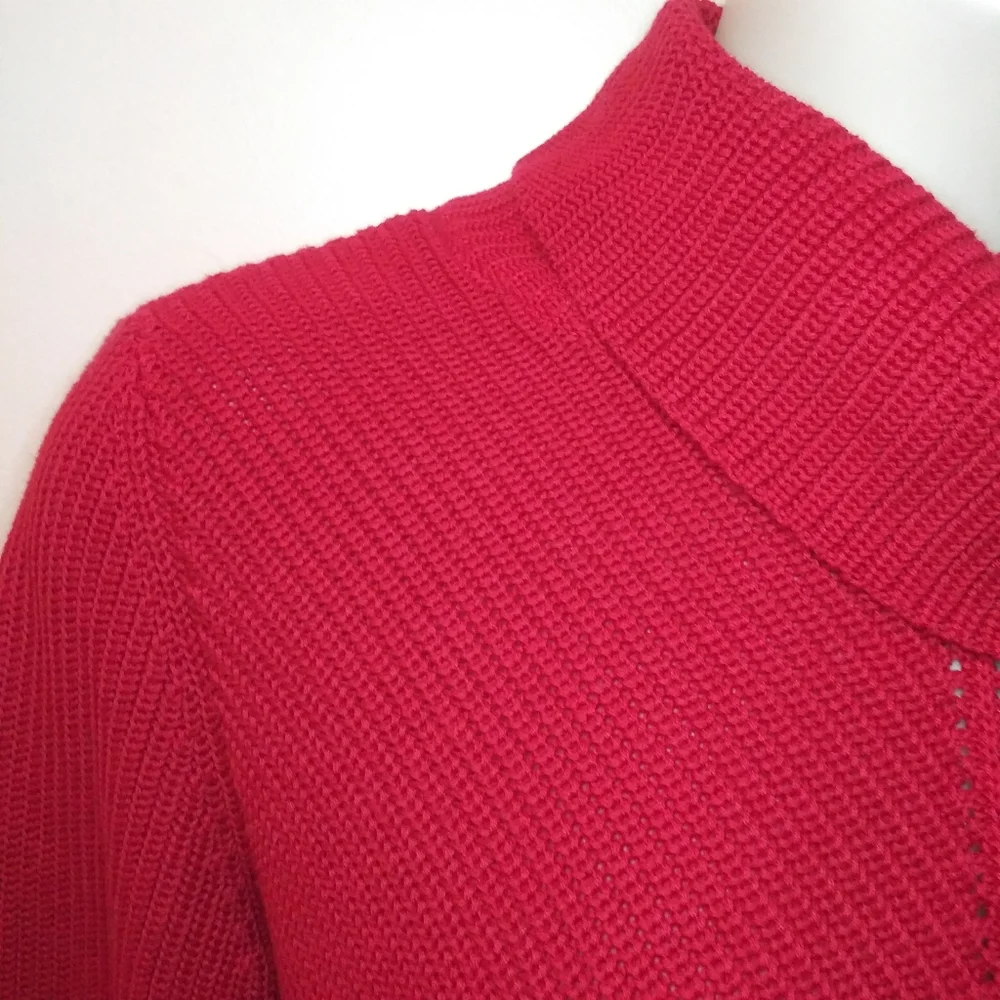 LAST CHANCE-Talbots Red Split Cowl Neck, Ribbed Tunic Length Sweater - Picture 4 of 8